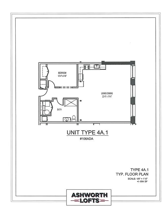 Floor plan 1 bed 1 bath