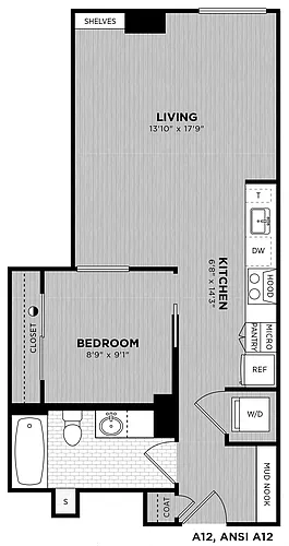 Floor plan 1 Bed - 1 Bath | Baines A12