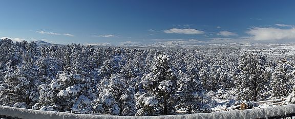 Panoramic view with snowfall