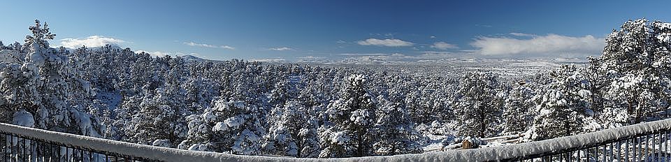 Panoramic view with snowfall