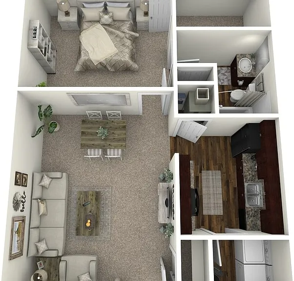 1 Bed 1 Bath Floorplan Diagram