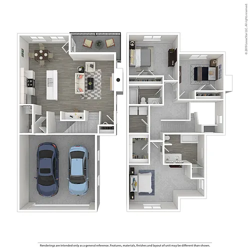 Floor plan 3x2 Townhome End Apartment