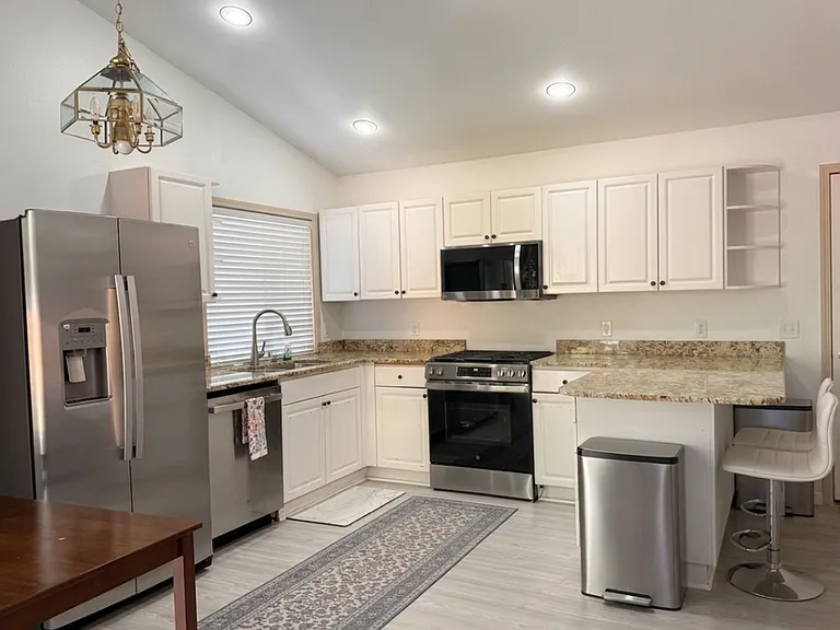 Open Kitchen, with new appliances - New Gas Stove Range, Dishwasher, Microwave and Fridge