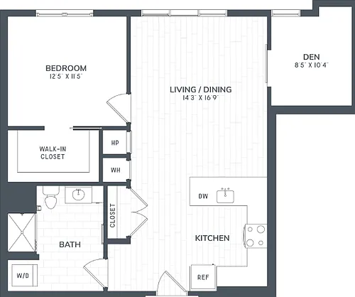 Floor plan A4D | 1 Bed | 1 Bath | DEN