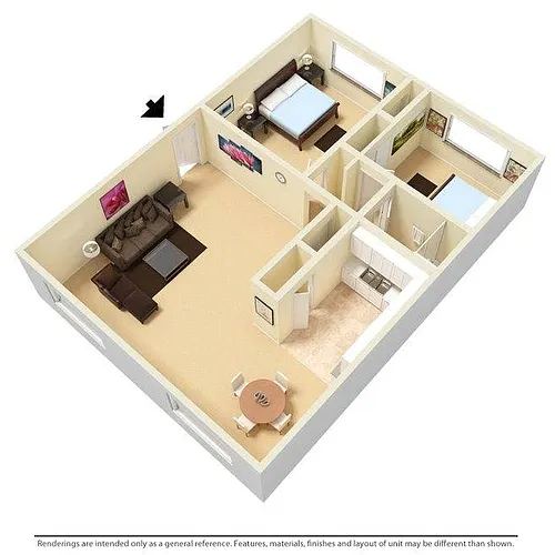 Floor plan 2 Bedroom/1 Bathroom Deluxe