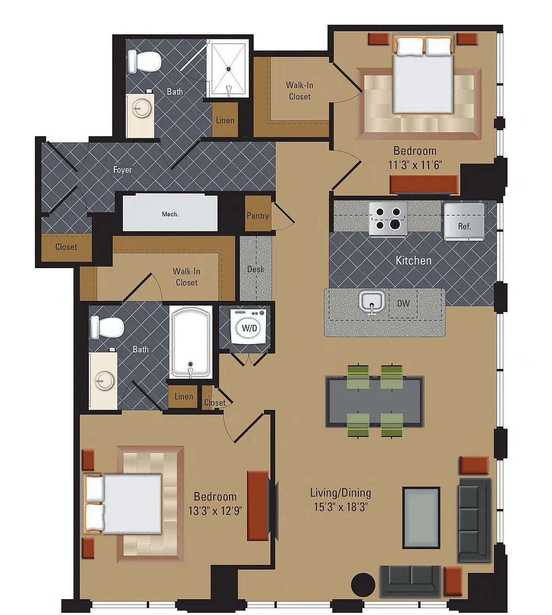 Floor plan 2 Bedroom / 2 Bathrooms