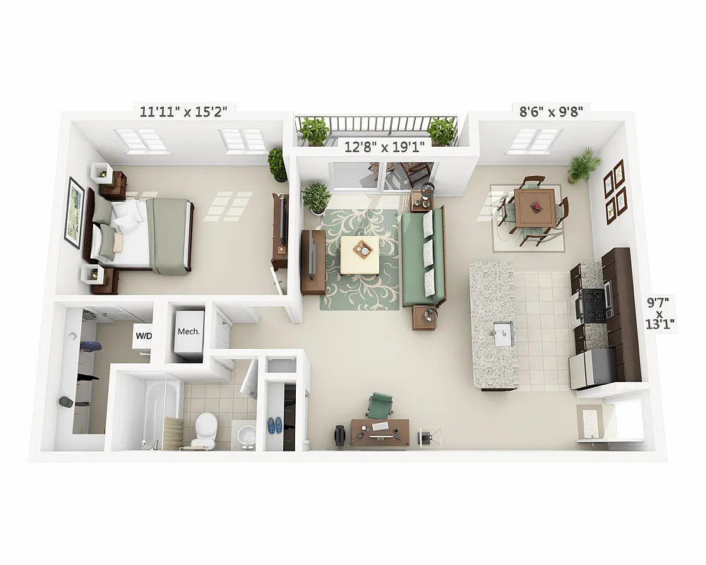 Floor plan One Bedroom A1B