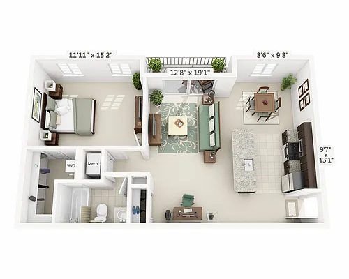 Floor plan One Bedroom A1B