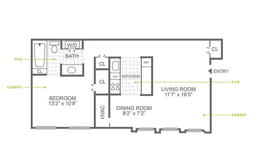 Floor plan 1 Bed | 1 Bath