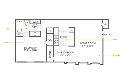 Floor plan 1 Bed | 1 Bath