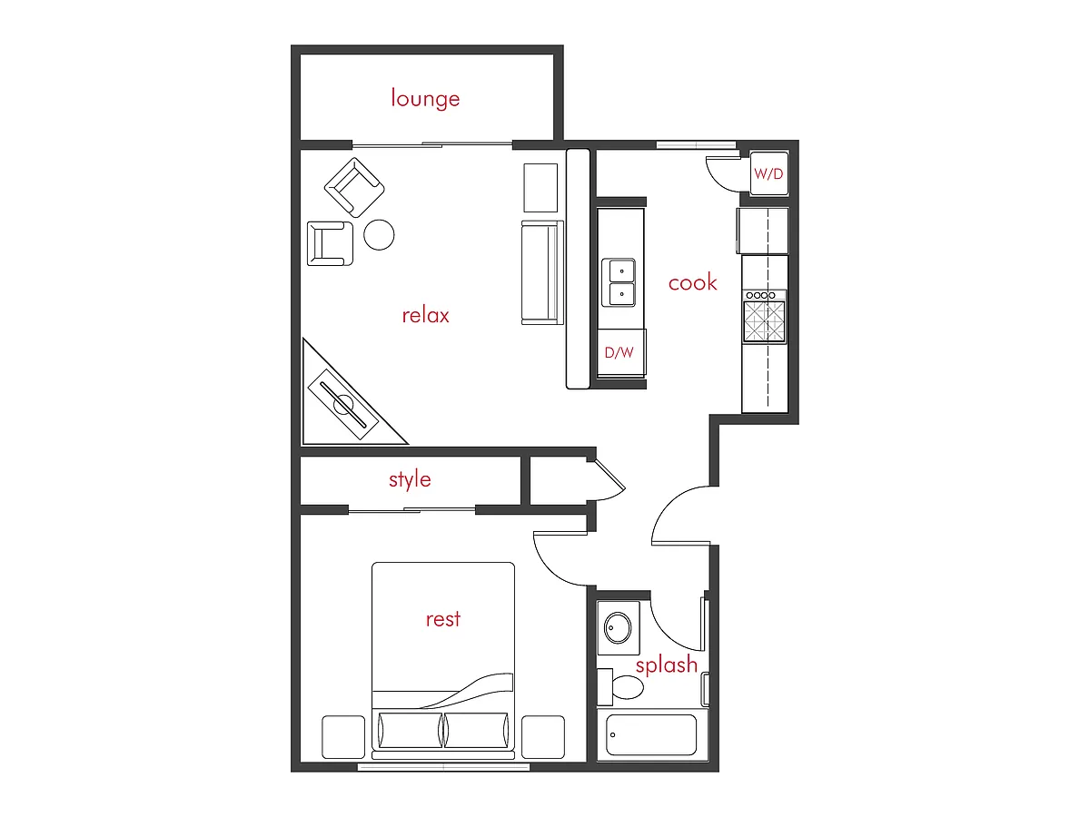Floor plan 1 Bed, 1 Bath A