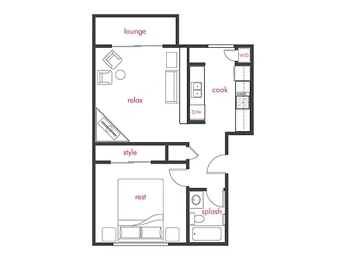 Floor plan 1 Bed, 1 Bath A