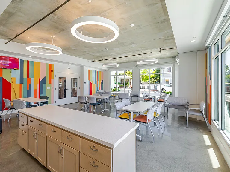 Vibrant multi-purpose room with versatile work and recreational areas.