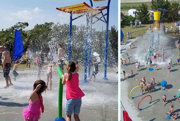 Middleton Park offers a kids splash pad (open May-Sept) , pirate ship playground, skatepark, pickleball, tennis, basketball, baseball, cornhole, walking trails, a market field, and an amphitheater for events. Restrooms are available for visitors.