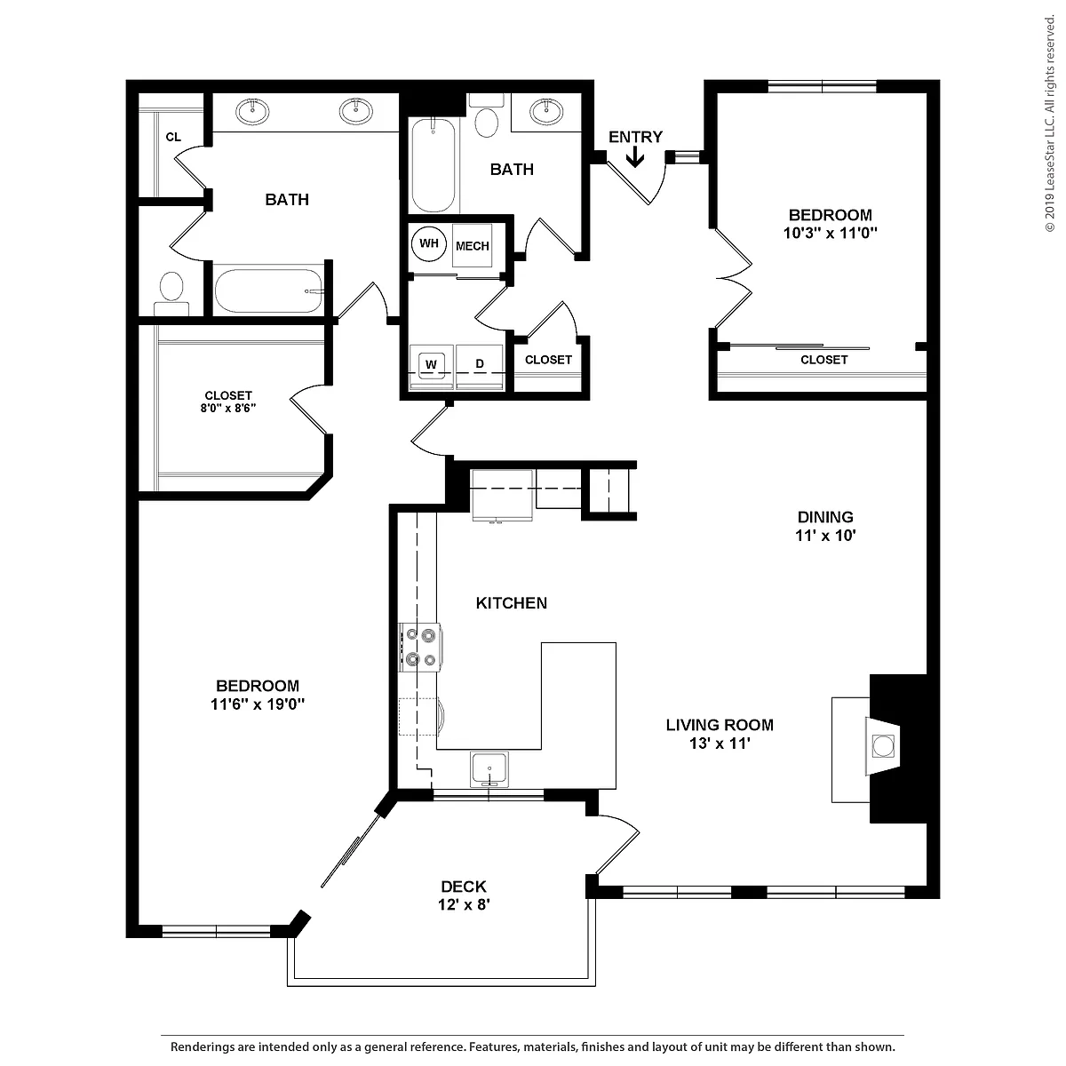 Floor plan 2 Bed/2 Bath Garage-Kirkland