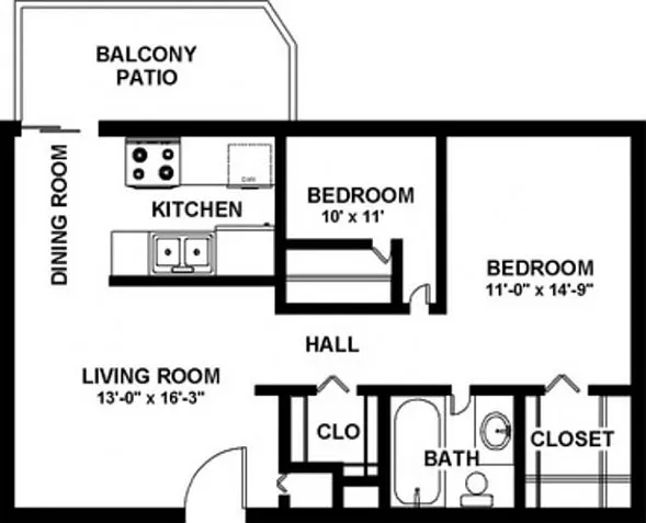 2 Bedroom 1 Bath - 900 sf 2 Bedroom 1 Bath - 900 sf