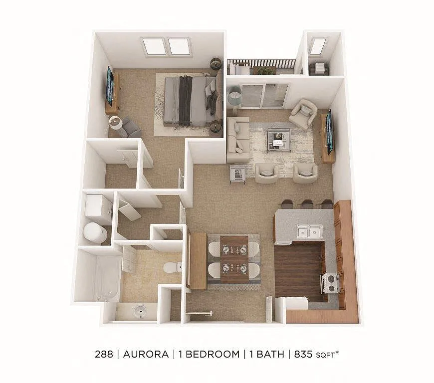 Floor plan One Bedroom- 835 sqft - Aurora