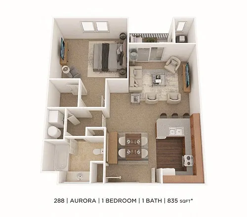 Floor plan One Bedroom- 835 sqft - Aurora