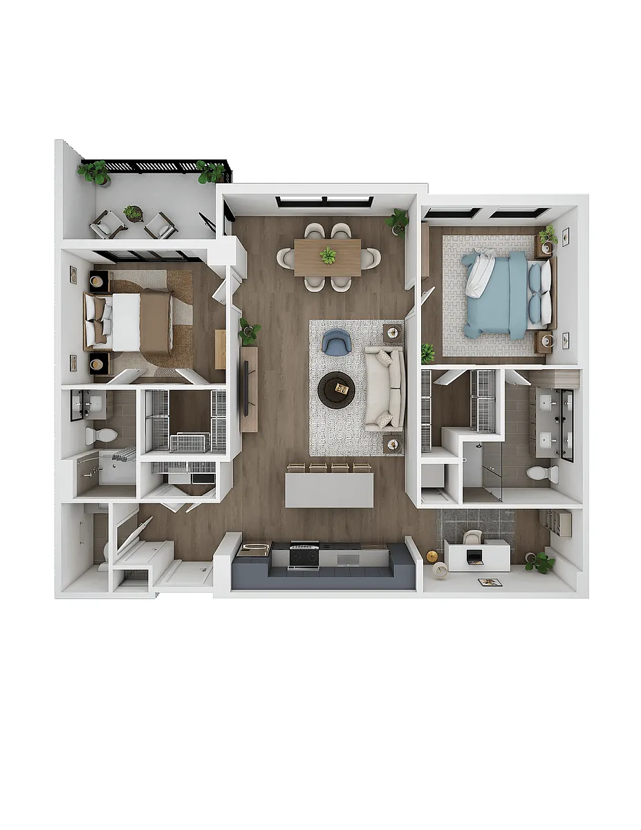 Floor plan 2 Bed/2.5 Bath Den-B1
