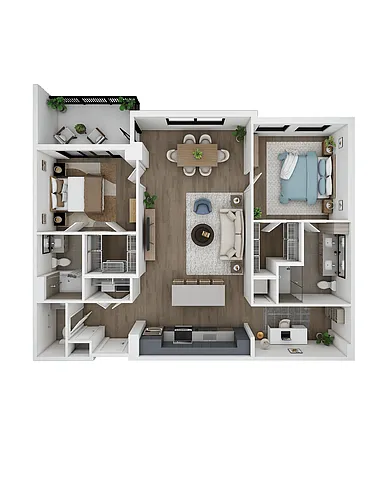 Floor plan 2 Bed/2.5 Bath Den-B1