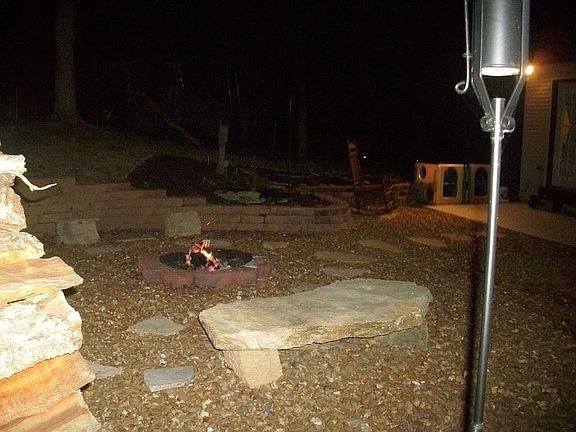 Fire pit sitting area in backyard
