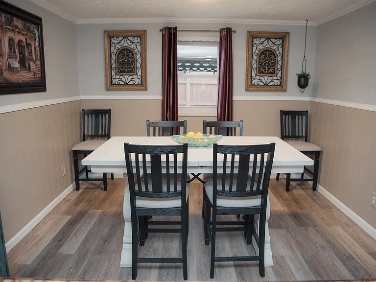 Gather around our elegant dining table set for six_perfect for family meals or game nights.