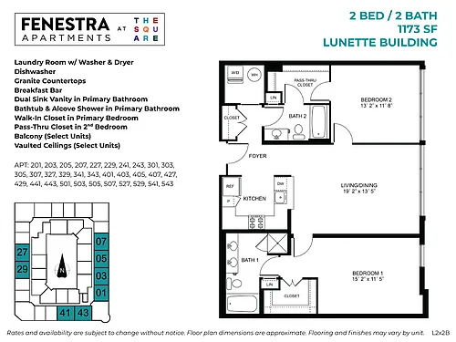 Floor plan Lunette - 2 Bed / 2 Bath