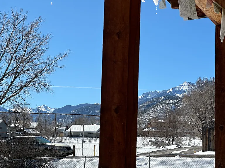 View from the porch: Red Mountain Pass and the Sneffels Range.