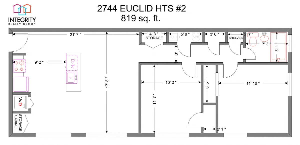 Floor plan Euclid Heights 2744, 2 Bedroom 1 Bath