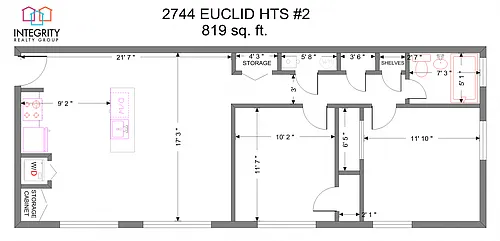 Floor plan Euclid Heights 2744, 2 Bedroom 1 Bath