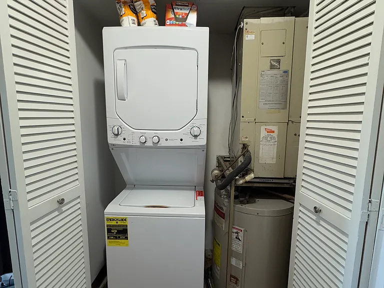 Full size in-unit washer and dryer. Water heater. The washing machine and dryer are less than a year old.