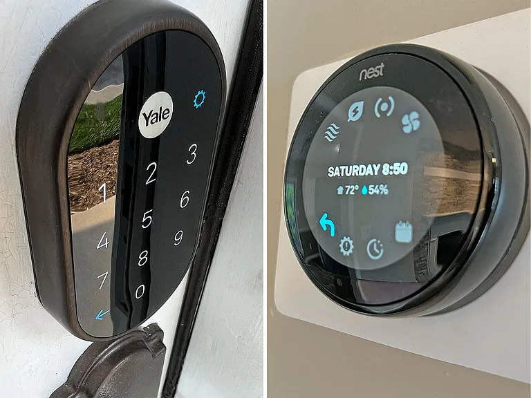 Smart home features: Keyless entry Yale Smart Lock and Nest Learning Thermostat