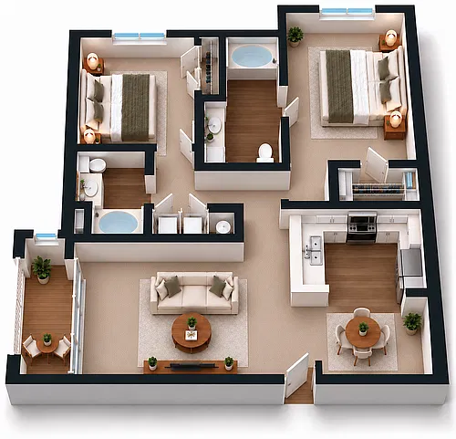 Floor plan 2 Bedroom, 2 Bathroom - Renovated