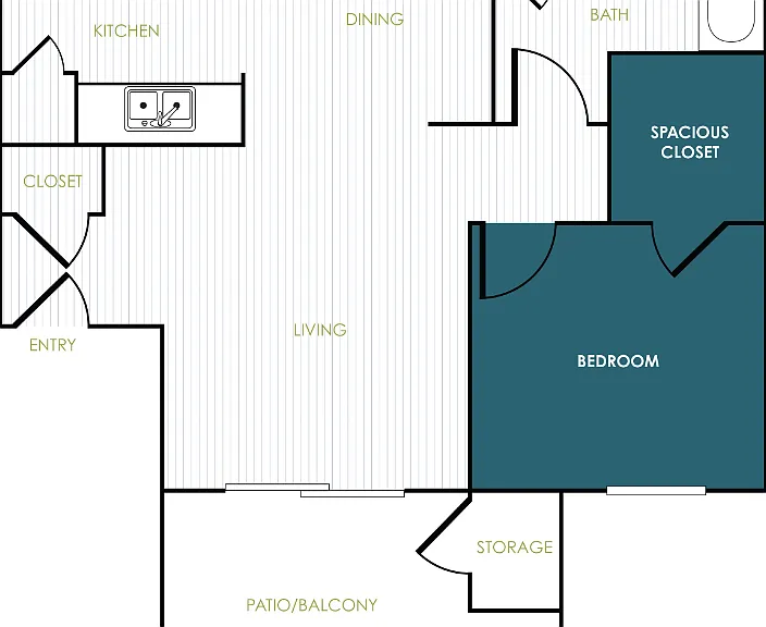 1x1 Floorplan Diagram