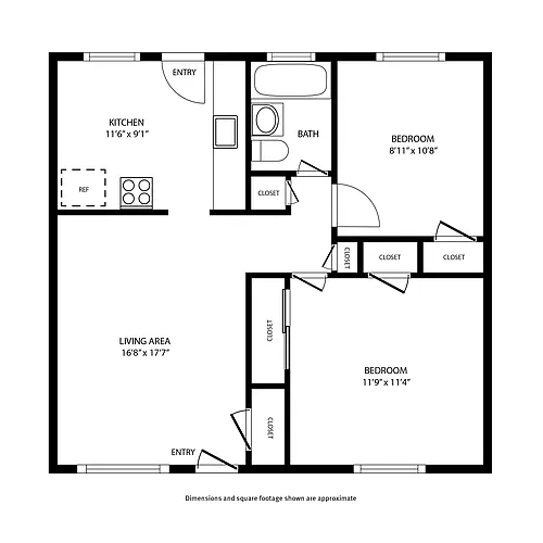 Floor plan 2 Bedroom / 1 Bath