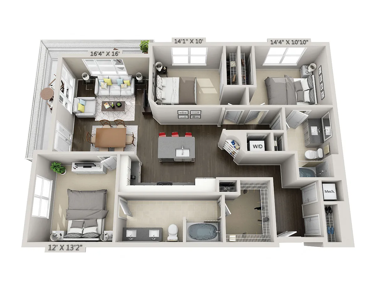Floor plan D1 3 Bedroom 2 Bath