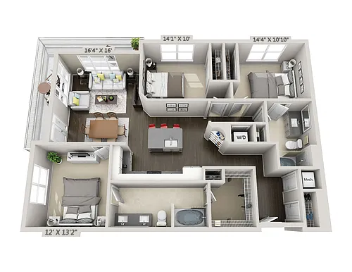 Floor plan D1 3 Bedroom 2 Bath