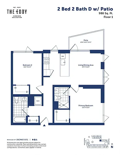 Floor plan 2 Bed 2 Bath With Patio D