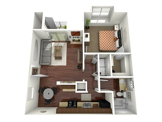 Floor plan 1 Bed, 1 Bath B (80% Income Restricted)