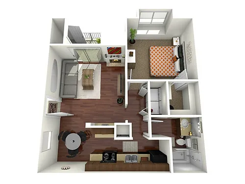 Floor plan 1 Bed, 1 Bath B (80% Income Restricted)