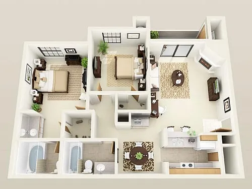 Floor plan Two Bedroom Two Bath Large - Renovated