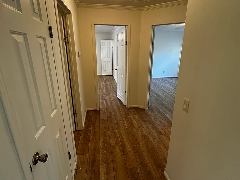 Hallway going to guest bath and secondary bedrooms.