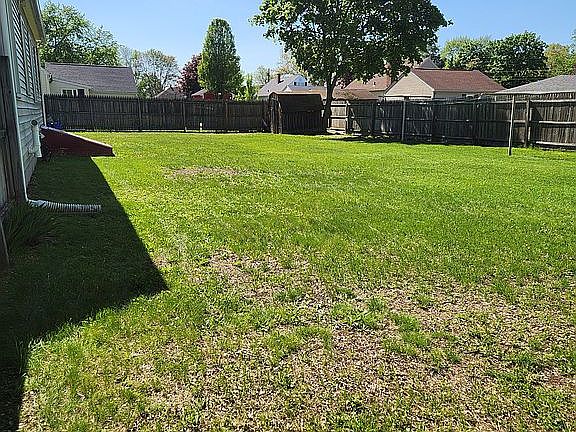 Large fenced in yard & shed