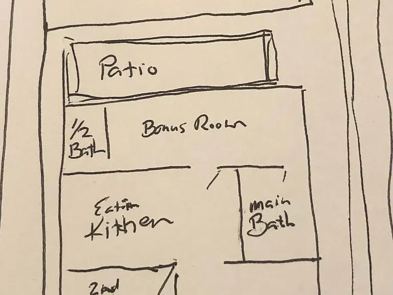 Efficient layout: enclosed front porch leads in to front entry door. Step into Livingroom with built-in shelves. Main bedroom and second bedroom off to your left while kitchen is straight ahead. Roomy kitchen with space for island or table with chairs. St