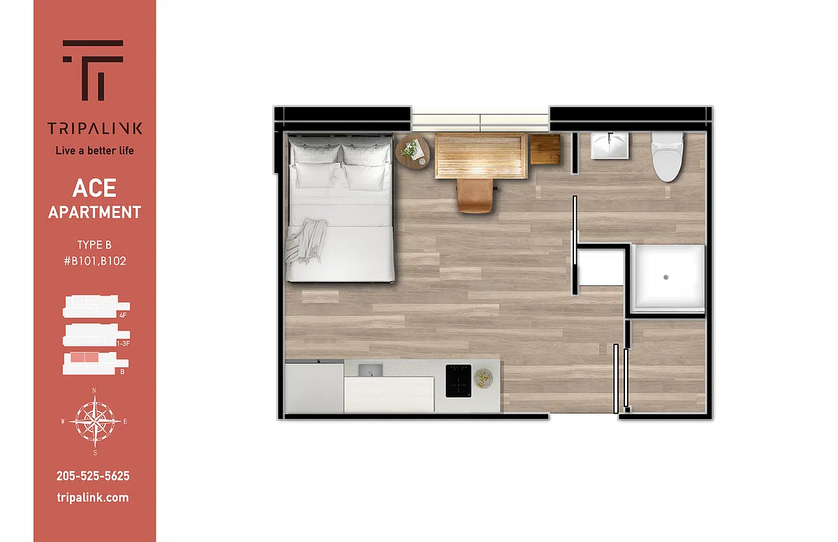 Floor plan Studio - 220 sqft
