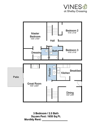 Floor plan 3 x 2.5 Townhouse