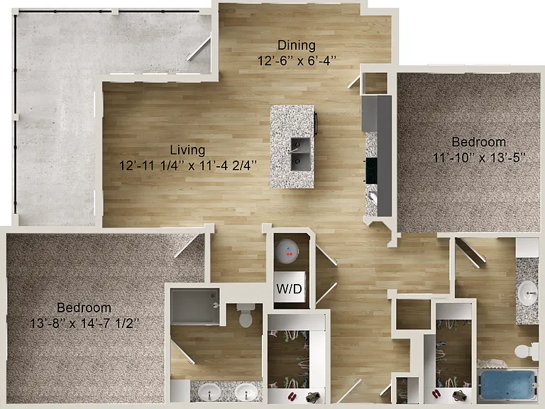Two Bedroom Apartment in Greenville, TX with walk-in closets and a wrap-around balcony