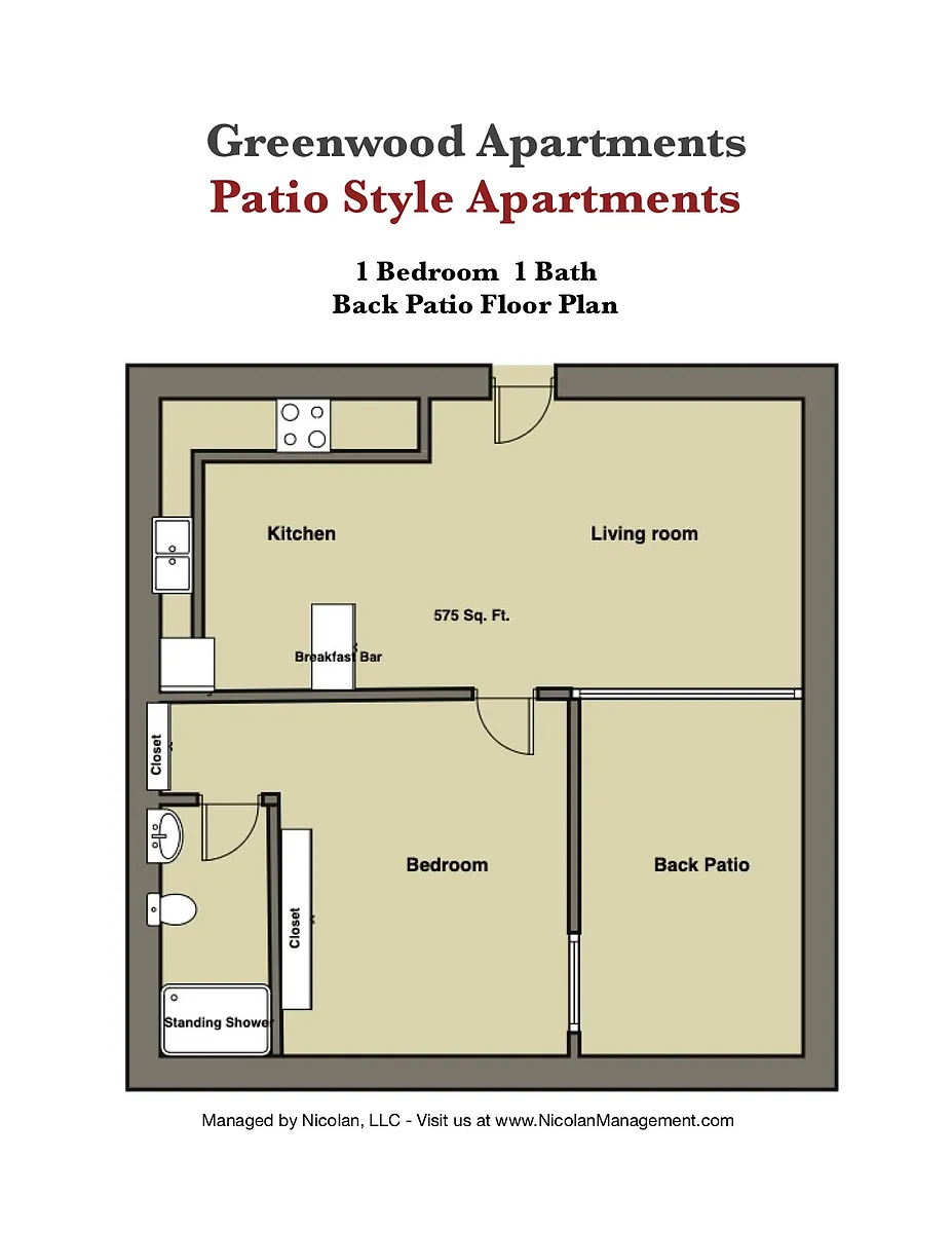 Floor plan 1br 1bath BACK Patio Version