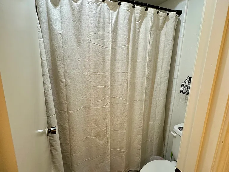 Jack and Jill shower with toilet and a shower with curtain