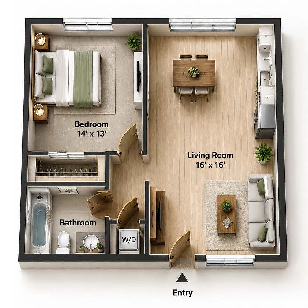 Floor plan 1 Bedroom 1 Bathroom